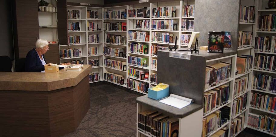 person standing in library